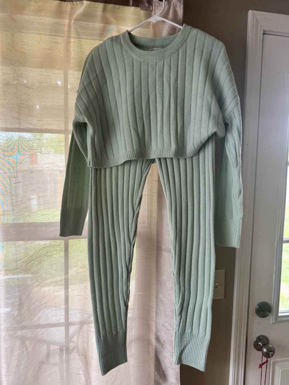 Ribbed Knit Two-Piece Jumpsuit & Top Set - Sage Green
